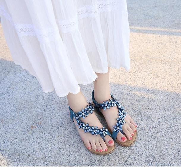 Imagem de Mulheres Sapatos de Verão Clip Toe Beach Sandals Bohemian Rhineston