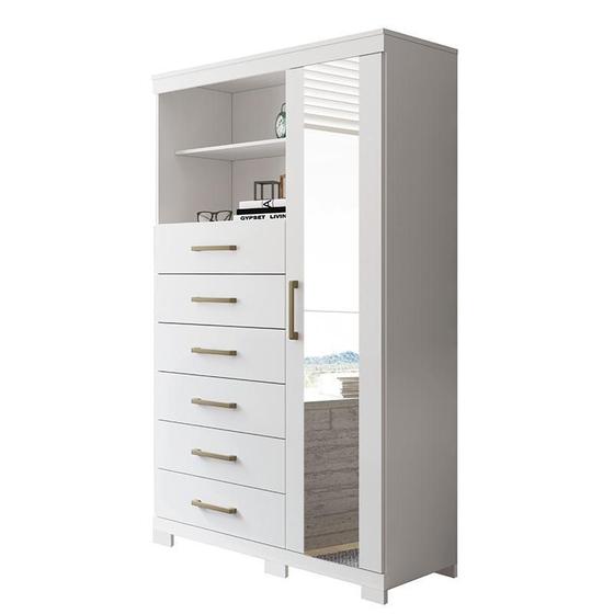 Imagem de Multi-Cômoda Marabá 1.6 1 Porta e 6 Gavetas com Pés e Espelho - Santos Andirá