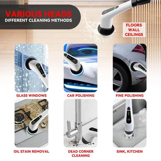 Imagem de Multifuncional escova de limpeza elétrica, purificador rotativo, banheiro e cozinha ferramenta, tipo USB, 7 em 1