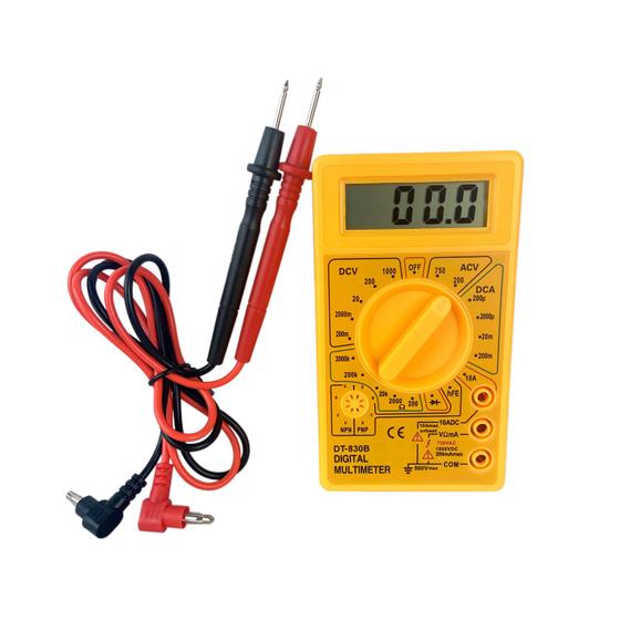 Multímetro Digital DT 830B Profissional portátil para Volts, Amper e Ohm, com Bateria e Cabos de prova - Amarelo Menor preço em Multímetro Digital DT 830B Profissional portátil para Volts, Amper e Ohm, com Bateria e Cabos de prova - Amarelo