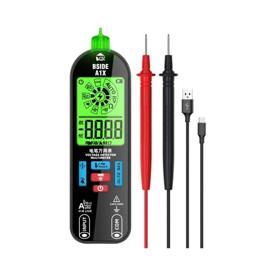 Imagem de Multímetro Digital Inteligente com Carga USB - True RMS, DC/AC, Teste de Tensão, Capacitância, Ohm, Hz e Diodo