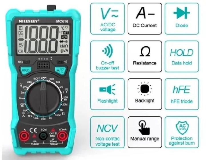 Imagem de Multímetro Digital Mileseey Mc616 Automático Ac/Dc Reforçado