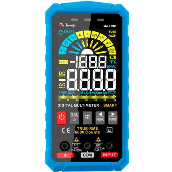 Imagem de Multímetro Digital SM-1600 Minipa CAT III 600V com True RMS, NCV, Lanterna e Medição de Temperatura Unica