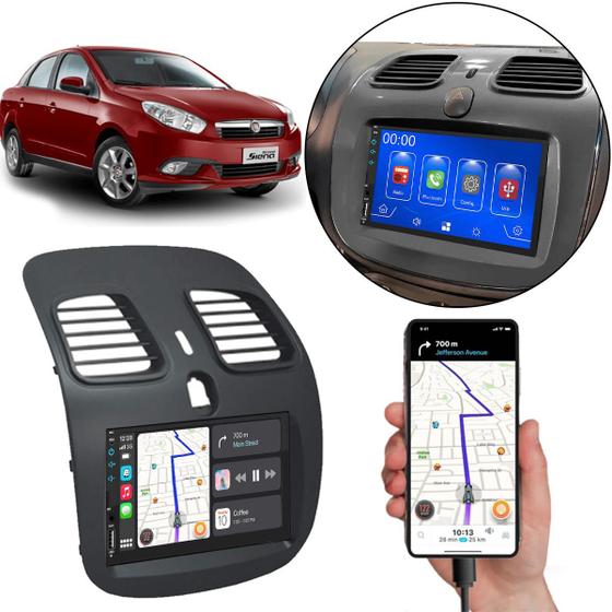 Imagem de Multimídia 7 Polegadas Grand Siena 2013 A 2021 Android-Auto MP5 + Moldura 2 Din Duto Reto