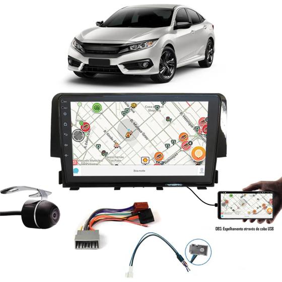 Imagem de Multimídia 9" Honda Civic G10 2016 em Diante Espelhamento USB Bluetooth + Câmera de Ré + Moldura + Chicote + Adaptador de Antena + Interface Comando d