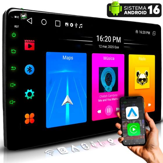 Imagem de Multimídia 9 Pol Quadcore 2gb Ips 2 Din Android Auto Carplay