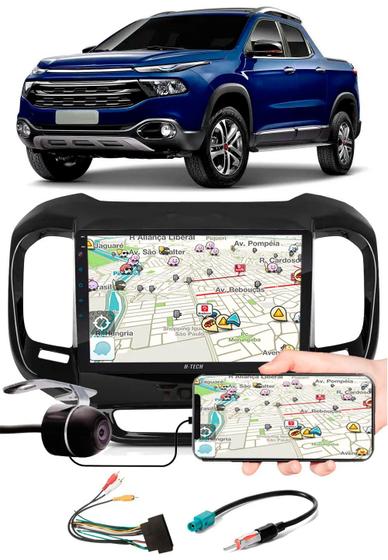 Imagem de Multimídia 9" Polegadas Fiat Toro Espelhamento USB Bluetooth + Moldura Painel + Interface Volante + Chicotes + Câmera de Ré