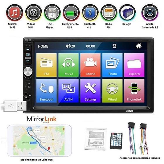 Imagem de Multimídia Com Espelhamento, Bluetooth, Tela Touch, USB e FM - Compatível Com Câmera de Ré - MP5 7012b