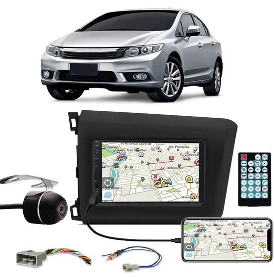 Imagem de Multimídia Honda Civic 2012 2013 2014 2015 2016 Espelhamento Bluetooth USB SD Card + Moldura + Câmera Borboleta + Chicote + Adaptador de Antena + Inte