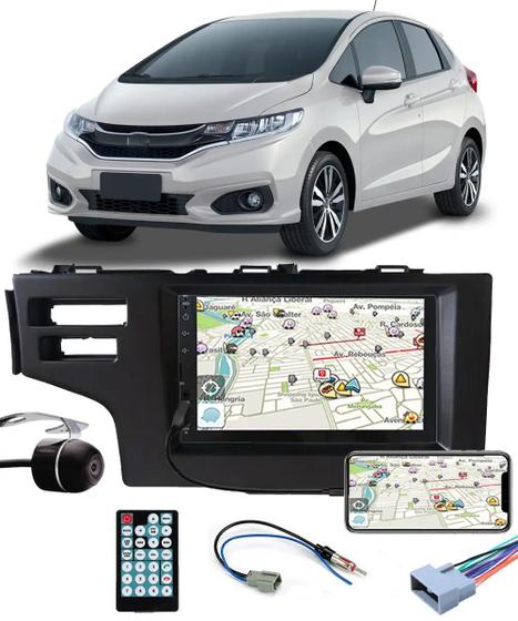 Imagem de Multimídia Honda Fit 2015 2016 2017 2018 2019 2020 2021 Espelhamento Bluetooth USB SD Card + Moldura + Câmera Borboleta + Chicote + Adaptador de Anten