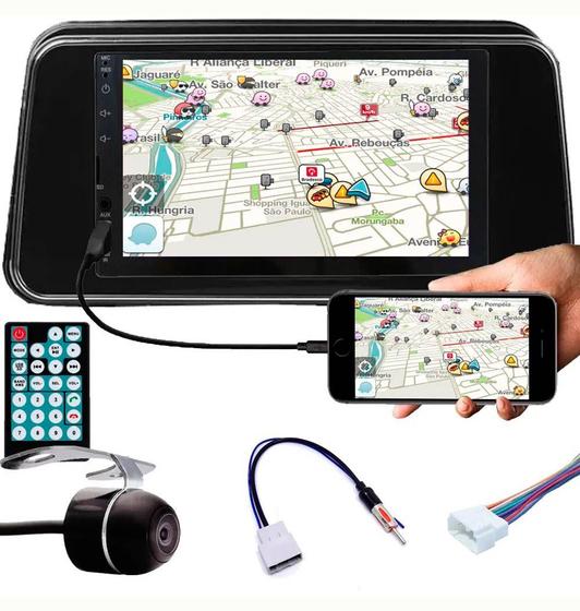 Imagem de Multimídia Kicks PCD Espelhamento Bluetooth USB SD Card + Interface Volante + Moldura + Chicotes + Câmera Ré
