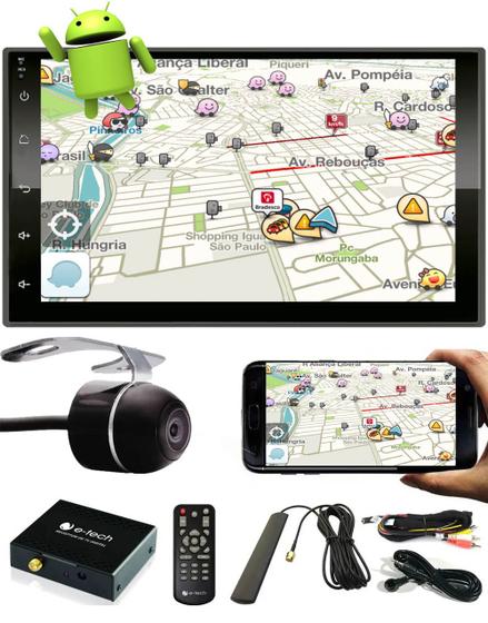 Imagem de Multimídia MP5 2 Din Android E-Tech 7" Polegadas Espelhamento Bluetooth GPS USB SD Card + Câmera Ré + Receptor Sintonizador TV Digital