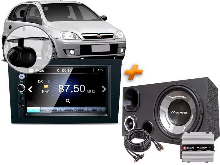 Imagem de Multimídia Mp5 Chevrolet Corsa + Câmera + Moldura + Caixa Trio + Modulo Taramps