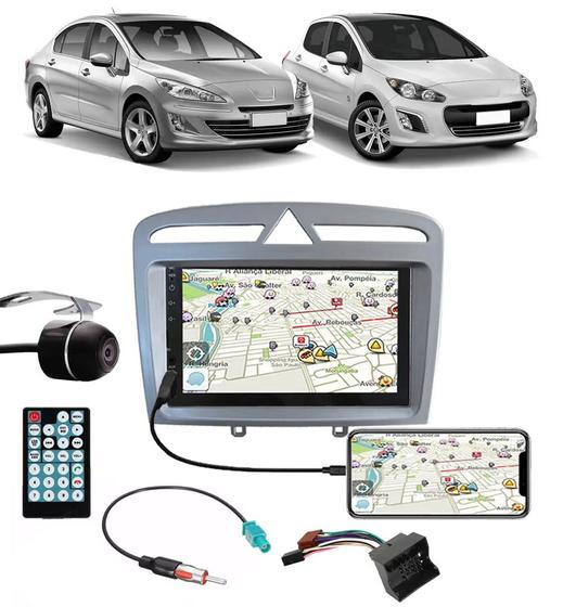 Imagem de Multimídia Peugeot 308/408 Espelhamento Bluetooth USB SD Card + Moldura + Câmera Borboleta + Chicotes + Adaptador de Antena + Interface Volante