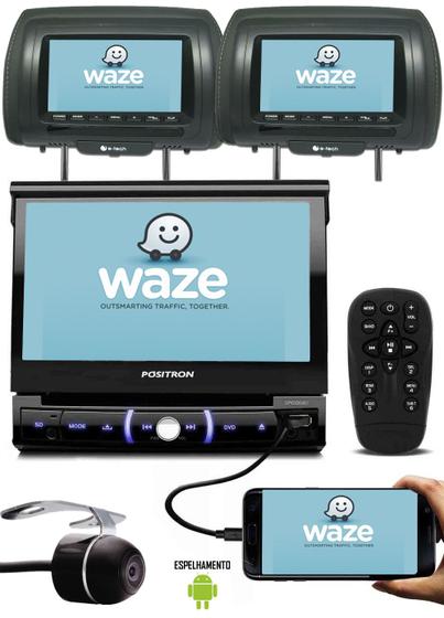 Imagem de Multimídia Positron Retrátil SP6330BT 1 Din 7" USB Bluetooth Espelhamento Android + 2 Encosto de Cabeça AV + Câmera Ré