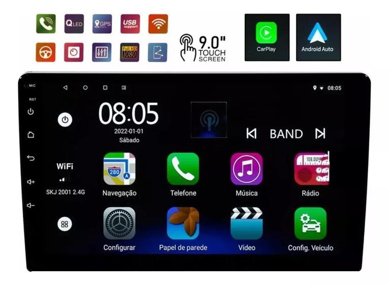 Imagem de Multimidia Universal Android 12 Qled Gps Wifi Carplay 9 Pol