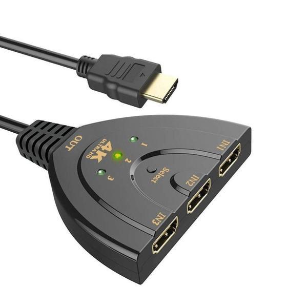 Imagem de Multiplicador Splitter Hub Hdmi 3x1 Chave Seletora Chaveador