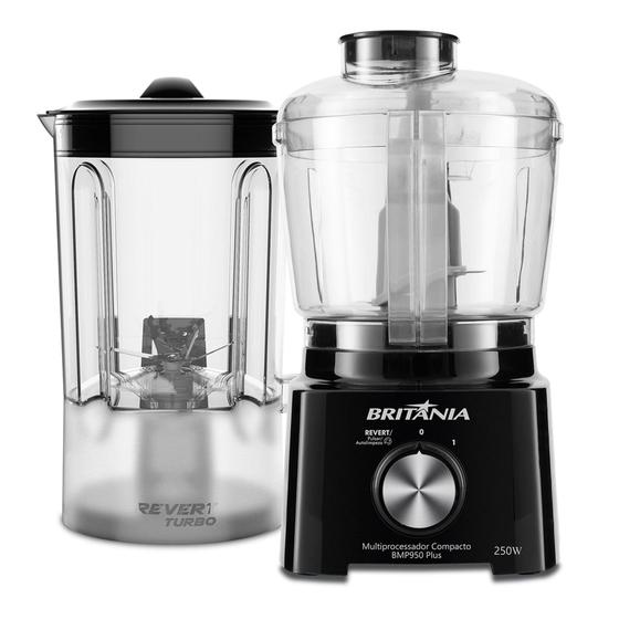 Multiprocessador de Alimentos Britânia Preto - Compacto BMP950P Plus 2 em 1 - 250W Menor preço em Multiprocessador de Alimentos Britânia Preto - Compacto BMP950P Plus 2 em 1 - 250W