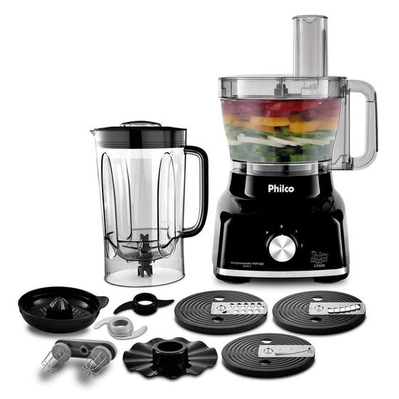 Multiprocessador de Alimentos Philco Preto 9 em 1 1700w 127v Menor preço em Multiprocessador de Alimentos Philco Preto 9 em 1 1700w 127v