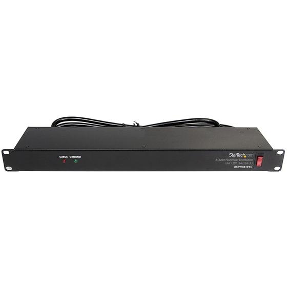 Imagem de Multitomadas StarTech.com - Suporte de Rack 1U com 8 Tomadas e Proteção contra Surtos