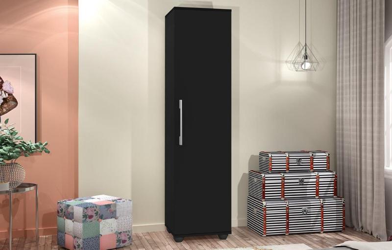 Imagem de Multiuso / Armário SOF 1 Porta Com Puxador Cromado e Prateleiras Interna Cor Preto