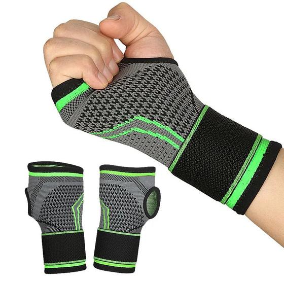 Imagem de Munhequeira Esportiva Ajustável Compressão Verde Com Dedeira Bandagem Elástica Pulseira de Pulso Mão Tensor de Pulso Ten