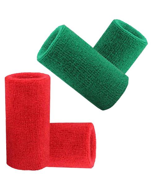 Imagem de Munhequeira Toalha 15cm Pack 2 Pares Cores Verde E Vermelha