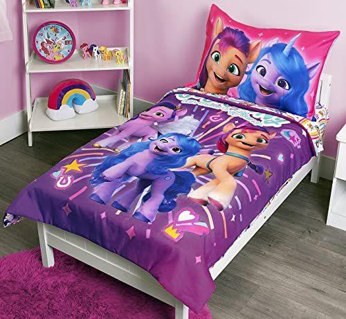 Imagem de My Little Pony Every Pony Pode Fazer a Diferença 4 Peças Conjunto de Cama infantil - Inclui Comforter Acolchoado, Folha de Cima, E Capa de Travesseiro, Rosa + Roxo para Cama de Crianças, 28" x 52"