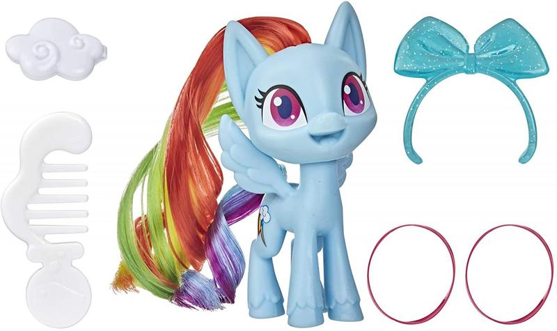 Imagem de My Little Pony Rainbow Dash Potion Pony Figure - Brinquedo de Pônei Azul de 3 Polegadas com cabelo escovado, pente e 4 acessórios surpresa