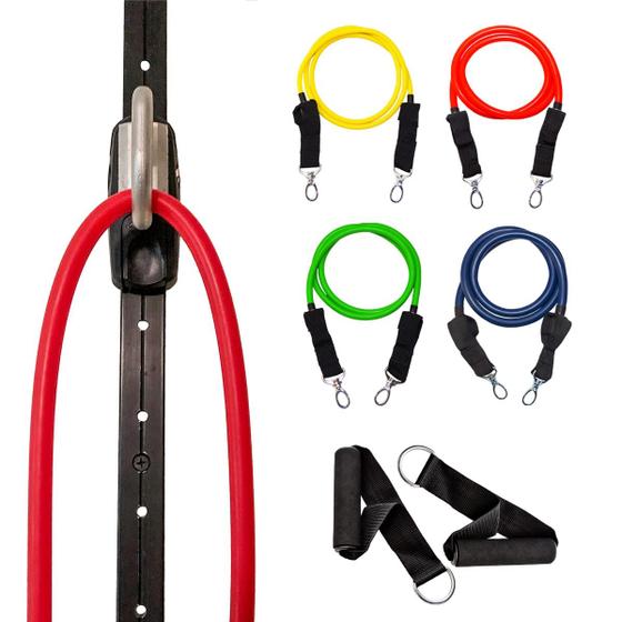 Imagem de Myosource Space Saver Gym Resistance Bands Equipamento de Exercício para em Casa Fitness Workout  Âncora de parede de banda de resistência com 1 trilho e 1 vagão ferroviário (1 trilho 1 carro (4 bandas de resistência))