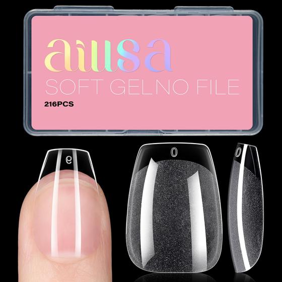 Imagem de Nail Tips AILLSA Short Coffin Soft Gel Clear, 216 unidades, 12 tamanhos