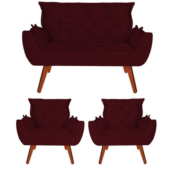 Imagem de Namoradeira + 2 Poltronas Opala Suede Bordo - Navega Móveis