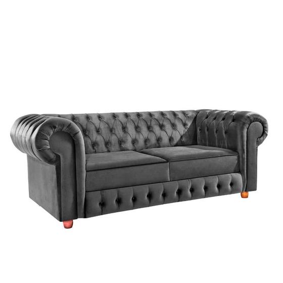 Imagem de Namoradeira Chesterfield Bourbon 3 Lugares Via Encanto Veludo Cinza