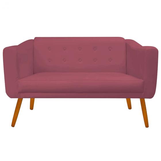 Imagem de Namoradeira  Decorativa  Céci Pés Madeira 2 Lugares Sala de Estar Recepção Escritório Suede Rosa Bebê - Damaffê Móveis