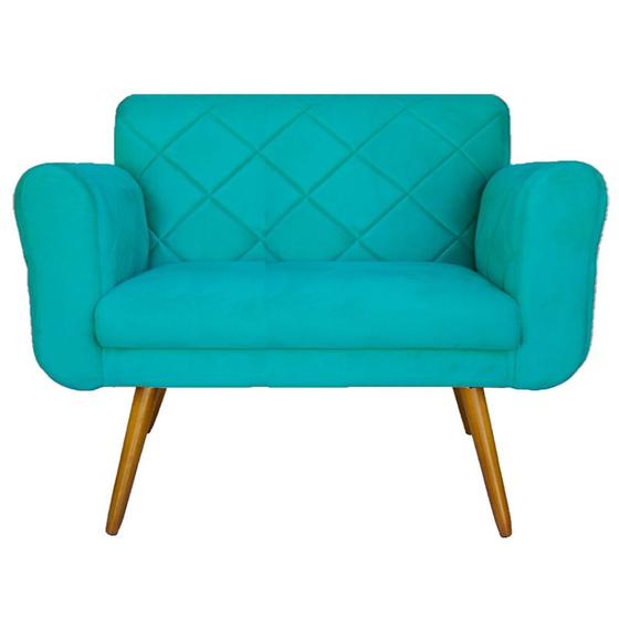 Imagem de Namoradeira Decorativa Estofada Para Salão de Beleza Isabella Suede Azul Turquesa - DL DECOR