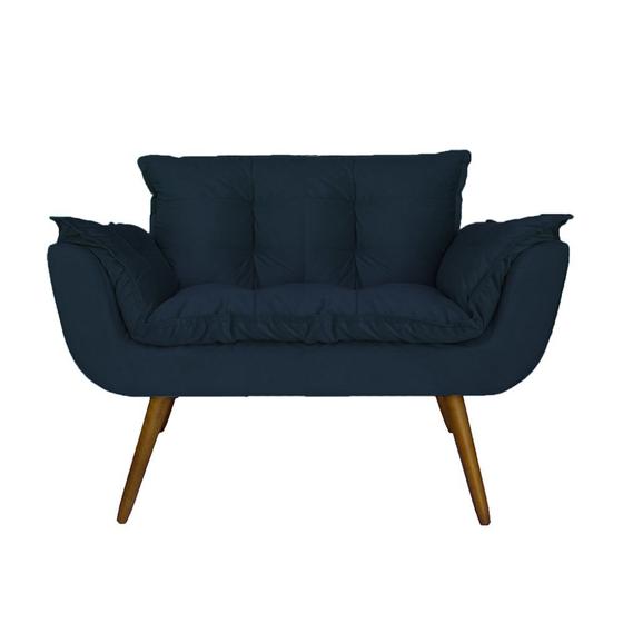 Imagem de Namoradeira Decorativa Estofada Para Salão de Beleza Opala Suede Azul Marinho - DL Decor