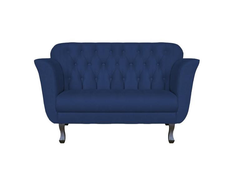 Imagem de Namoradeira Decorativa Helena Suede Azul Marinho 2 Lugares Pés Madeira Mz Decor