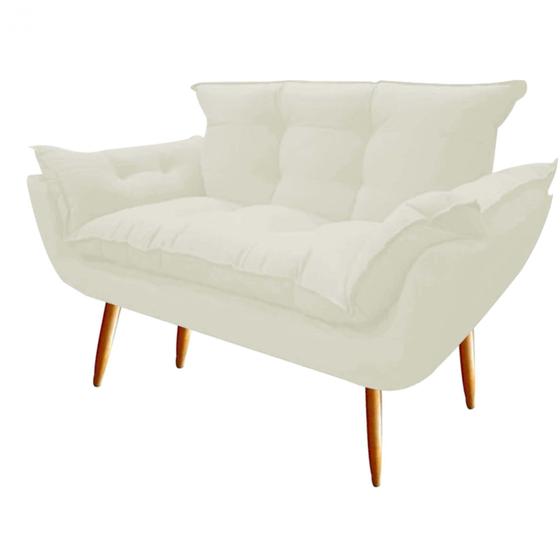 Imagem de Namoradeira  Decorativa  Opala Pés Palito em Madeira 2 Lugares Sala de Estar Recepção Escritório Suede Bege - Damaffê Móveis