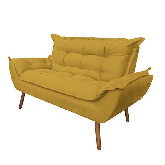 Imagem de Namoradeira Decorativa Opala Sala de Estar Tecido Suede Amarelo Kimi Design