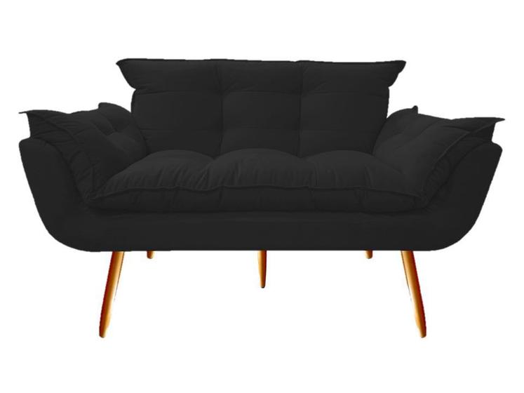 Imagem de Namoradeira Decorativa Opala Suede Preto 2 Lugares Pés Madeira Mz Decor