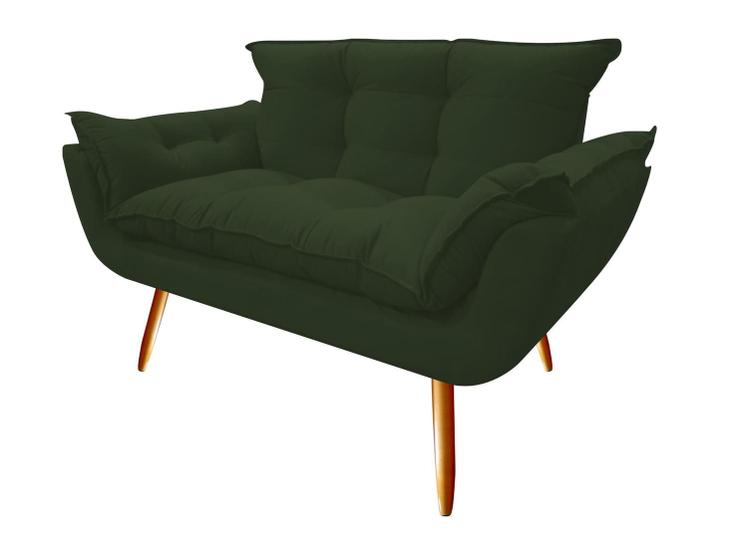 Imagem de Namoradeira Decorativa Opala Suede Verde 2 Lugares Pés Madeira Ms Decor