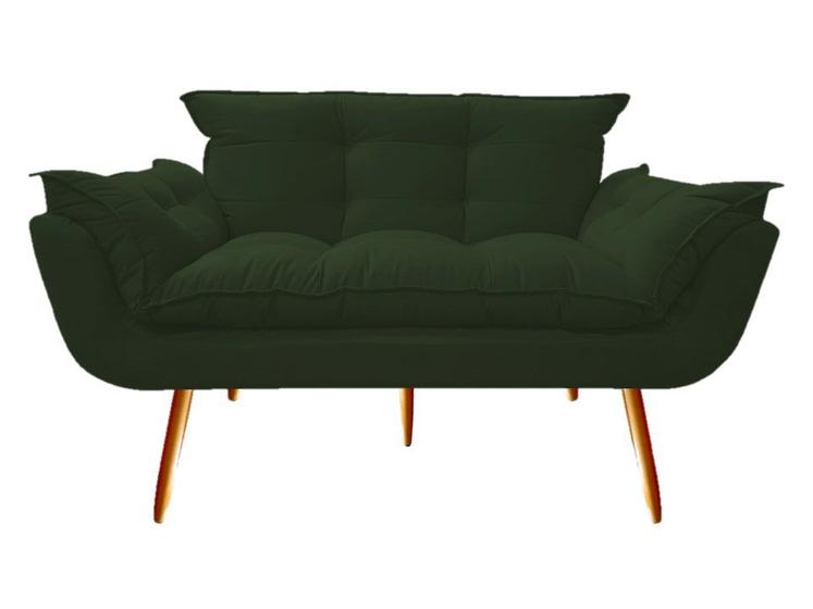 Imagem de Namoradeira Decorativa Opala Suede Verde 2 Lugares Pés Madeira Mz Decor