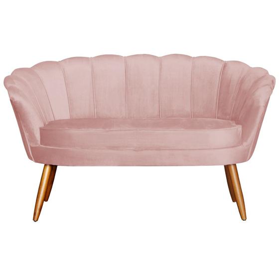 Imagem de Namoradeira Estofada 2 Lugares Para Sala Comercial Pétala Veludo Rosa Nude - DL Decor