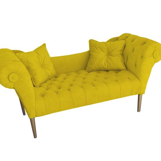 Imagem de Namoradeira Estofada Pés Palito Para Salão de Beleza Dubai Suede Amarelo - DL Decor