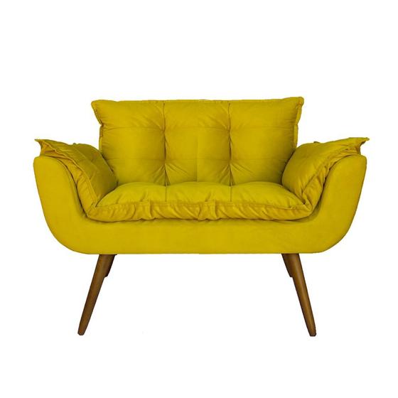 Imagem de Namoradeira Poltrona Sofá 2 Lugares Sala de Estar Opala Suede Amarelo - DL Decor