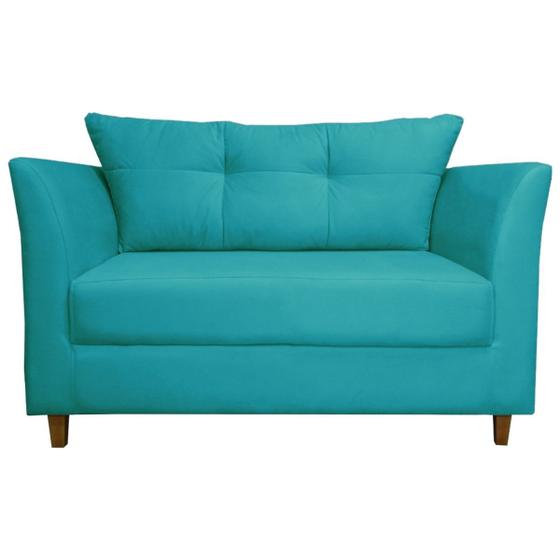 Namoradeira Sofa 2 Lugares Pes de Madeira Isis Suede Azul Turqueza