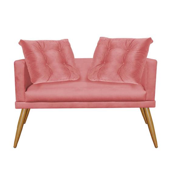 Imagem de Namoradeira Sofá Recamier Milena Confort Com Almofada Sala Recepção Escritório Consultório Pé Castanho Suede Rose Gold - DAMAFFÊ MÓVEIS