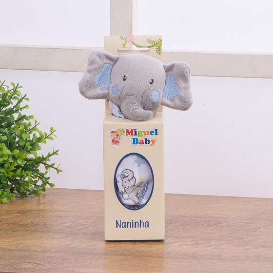 Imagem de Naninha Baby Elefante Soninho Tranquilo Antialérgico Com Prendedor de Chupeta