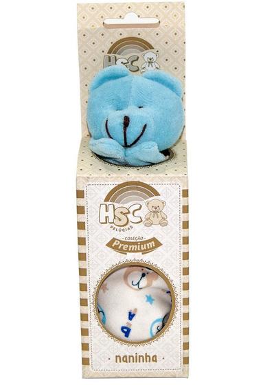 Imagem de Naninha Bebe De Pelúcia Com Prendedor De Chupeta Urso Azul com estampa de urso e nuvens azul claro, 100 algodão cores alegres ajuda a acalmar os bebe