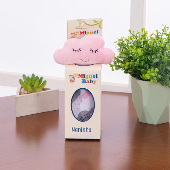Imagem de Naninha com Bichinho de Pelúcia Nuvem Rosa Bebê Porta Chupeta